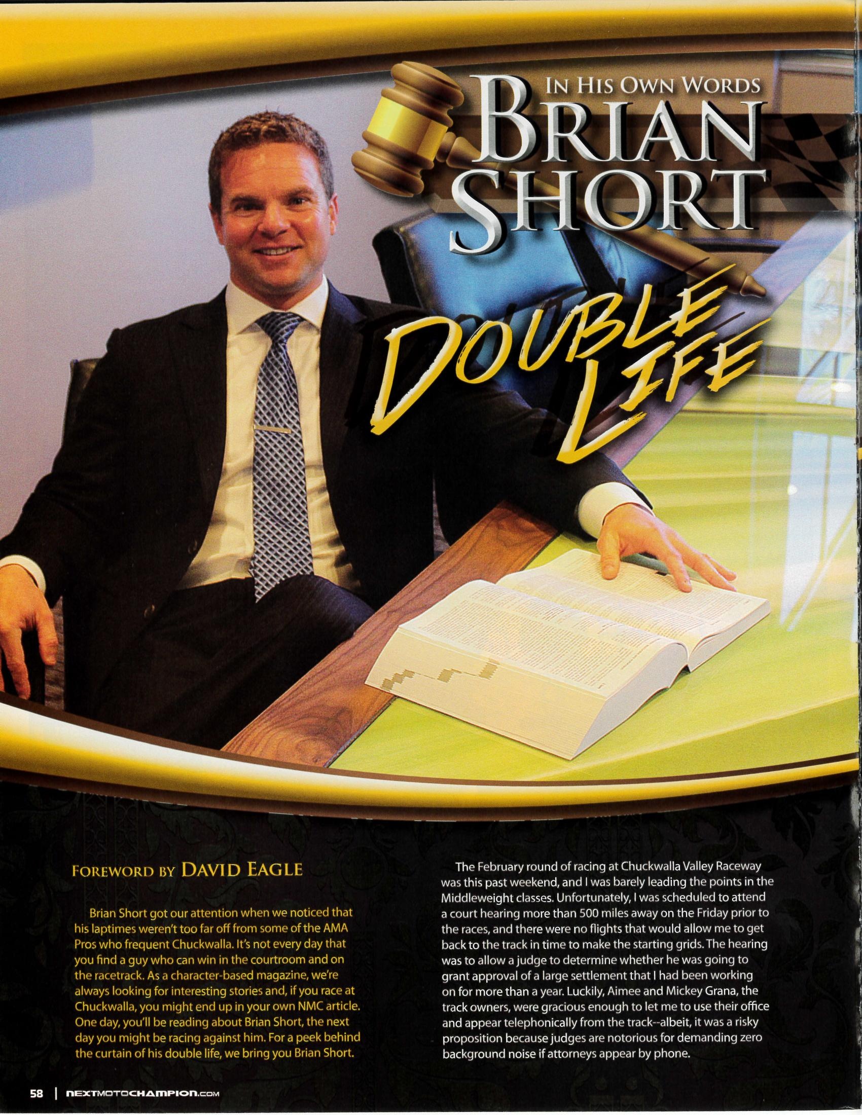 Next Moto Champion magazine feature on Brian Short — left page