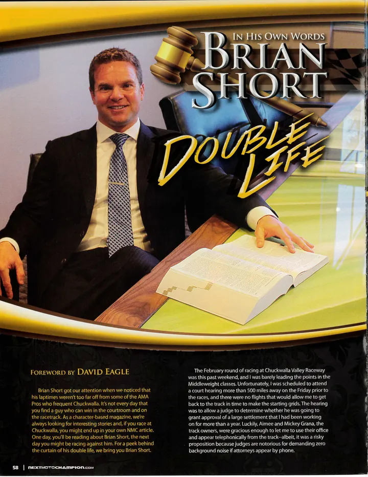 Next Moto Champion magazine feature on Brian Short — left page