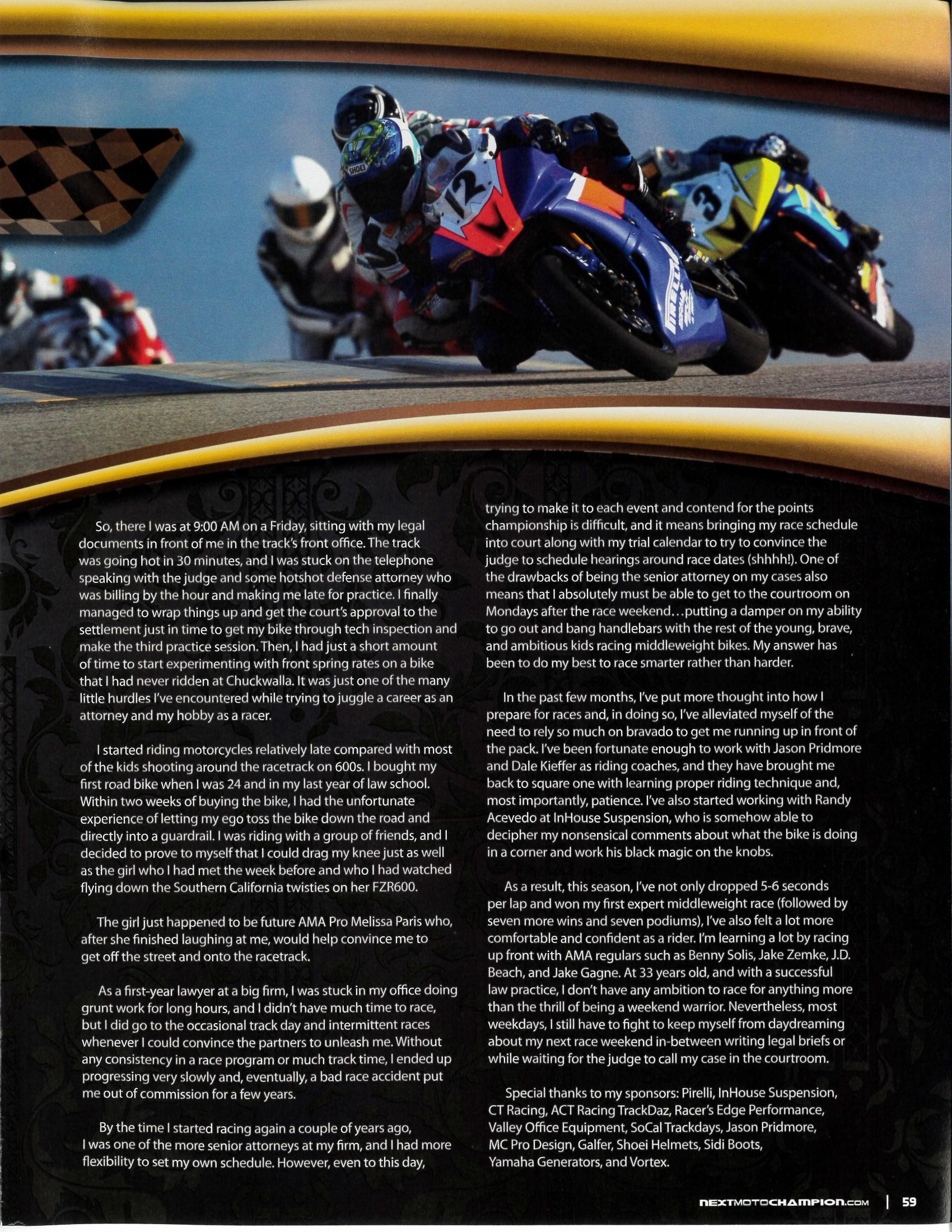 Next Moto Champion magazine feature on Brian Short — right page